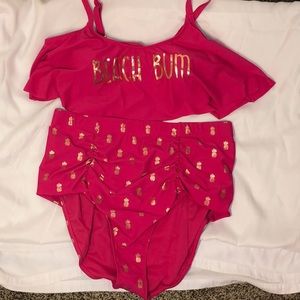 Beach Bum swim suit pink and gold